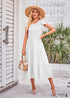 Vestido midi bohemio con mangas voladoras y capas en violeta